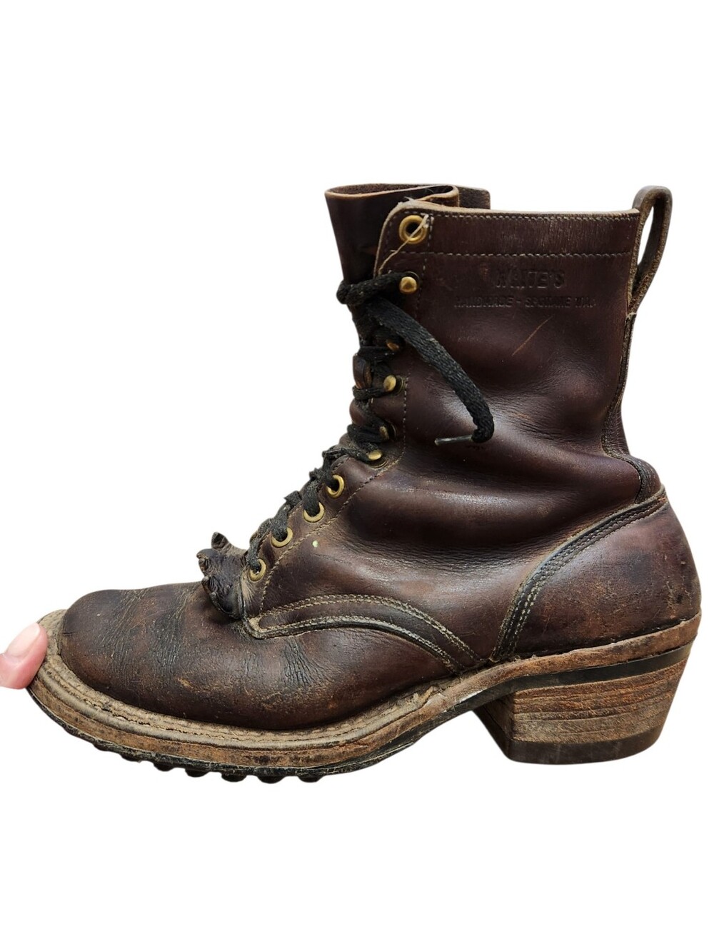 White's Packer Boots Mens Size 9.5 D Brown Mid Calf Lace Up Vibram Soles